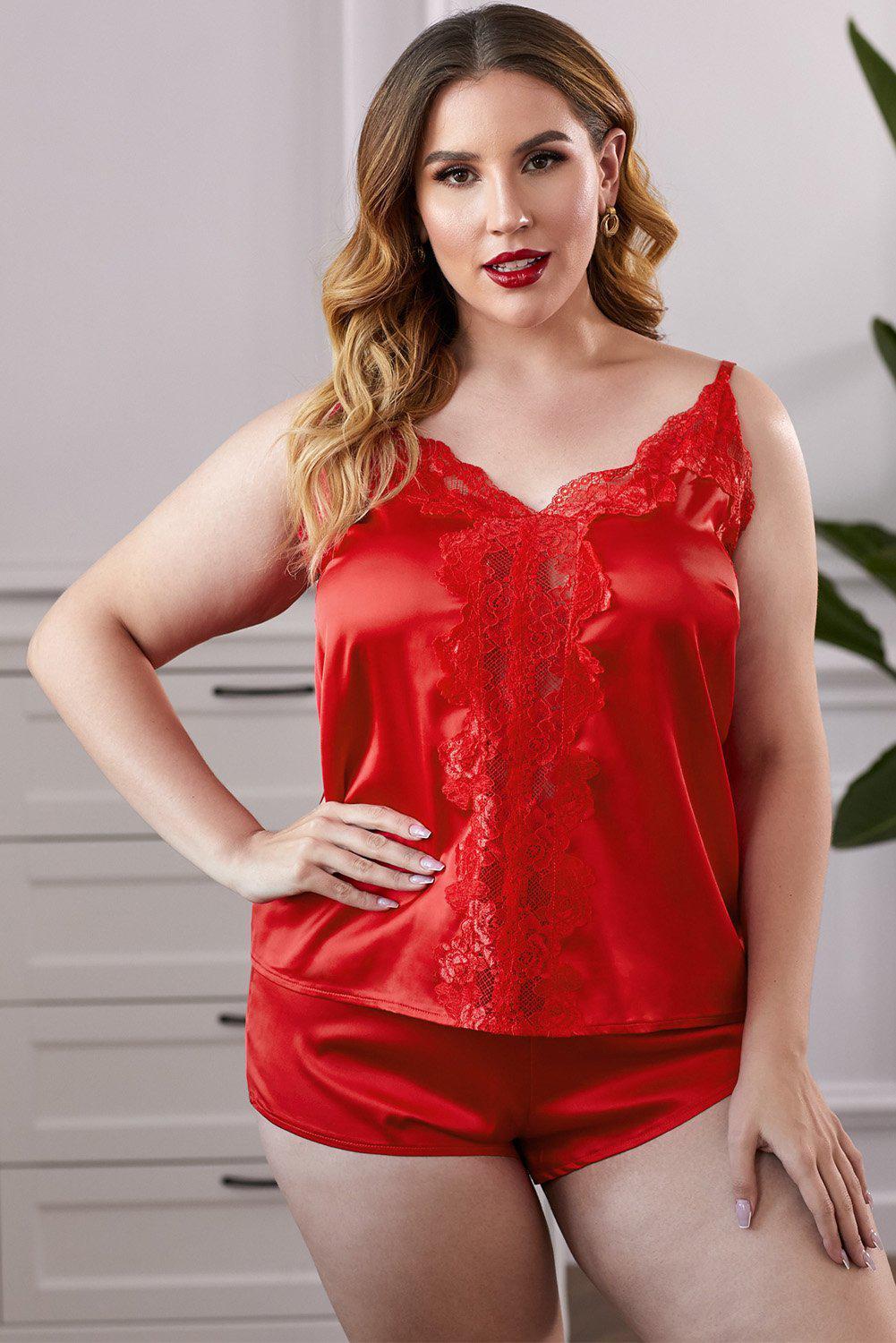 Plus Size Satin Cami Shorts Set-TOPS / DRESSES TRENDSI-[Adult]-[Female]-Blue Zone Planet