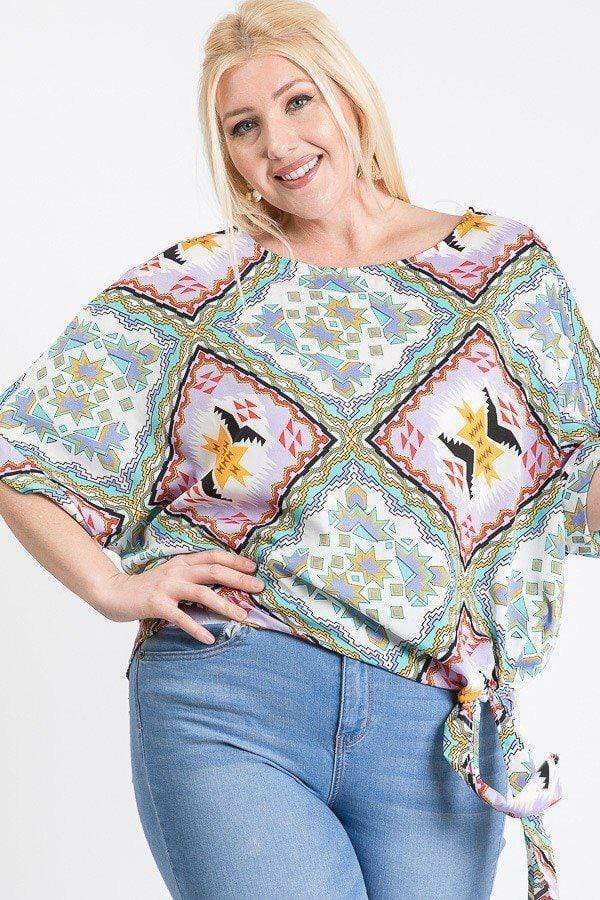 Plus Size Short Sleeve Side Knot Hemline Leopard Print Woven Top Blue Zone Planet