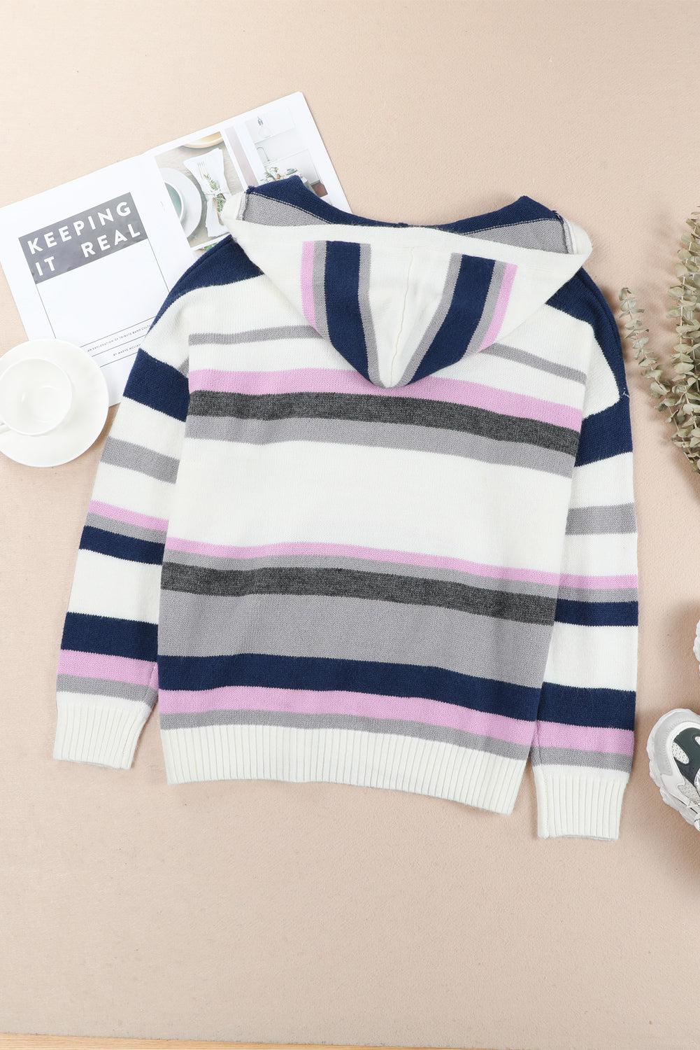 Plus Size Striped Hooded Sweater-TOPS / DRESSES-[Adult]-[Female]-Blue Zone Planet