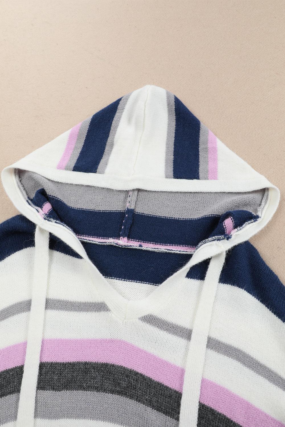 Plus Size Striped Hooded Sweater-TOPS / DRESSES-[Adult]-[Female]-Blue Zone Planet