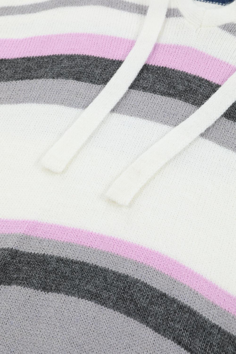 Plus Size Striped Hooded Sweater-TOPS / DRESSES-[Adult]-[Female]-Blue Zone Planet