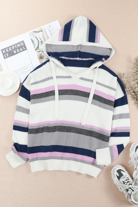 Plus Size Striped Hooded Sweater-TOPS / DRESSES-[Adult]-[Female]-Stripe-1X-Blue Zone Planet