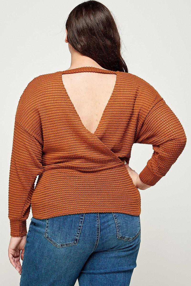 Plus Size Textured Waffle Sweater Knit Top Blue Zone Planet