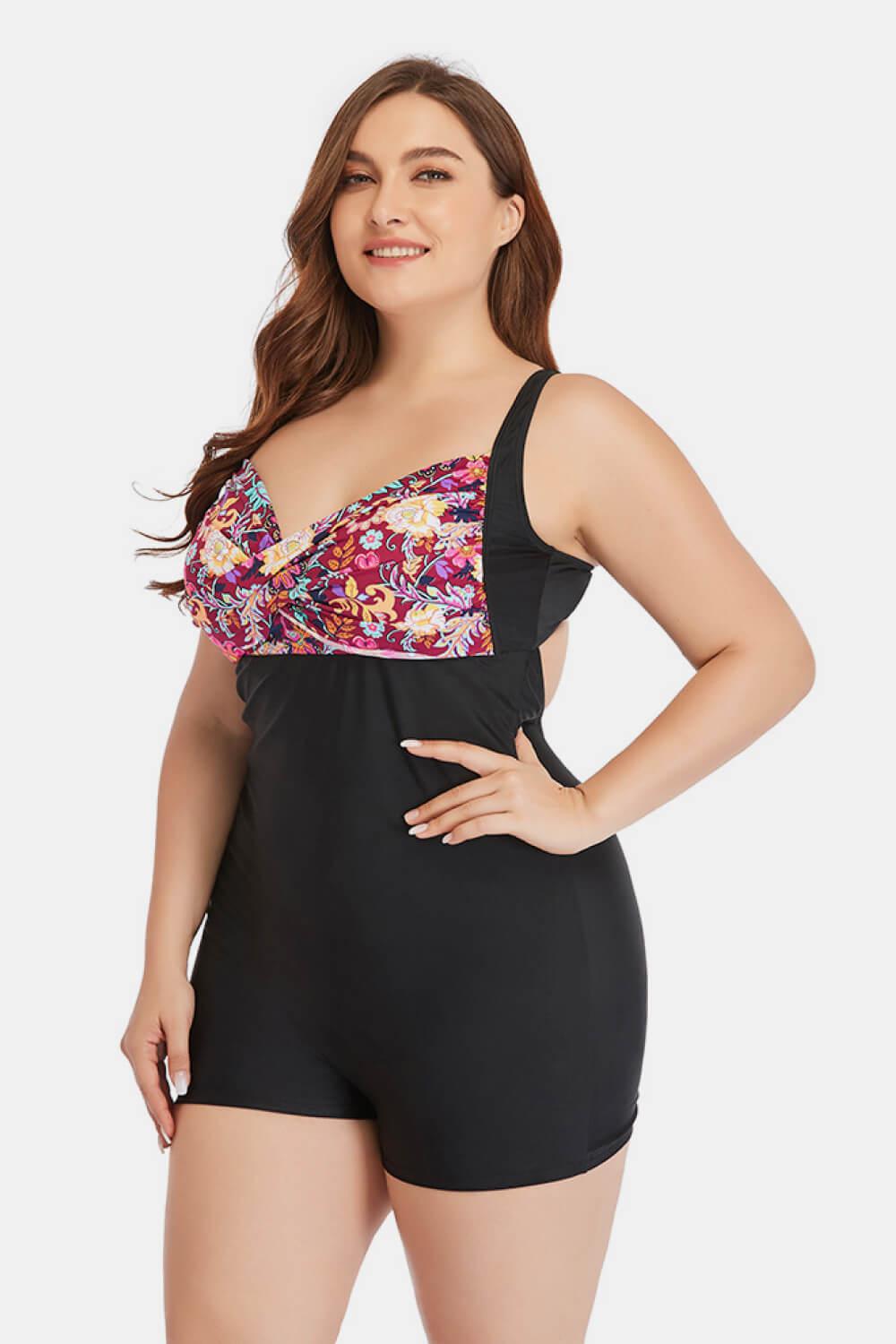 Plus Size Two-Tone One-Piece Swimsuit BLUE ZONE PLANET