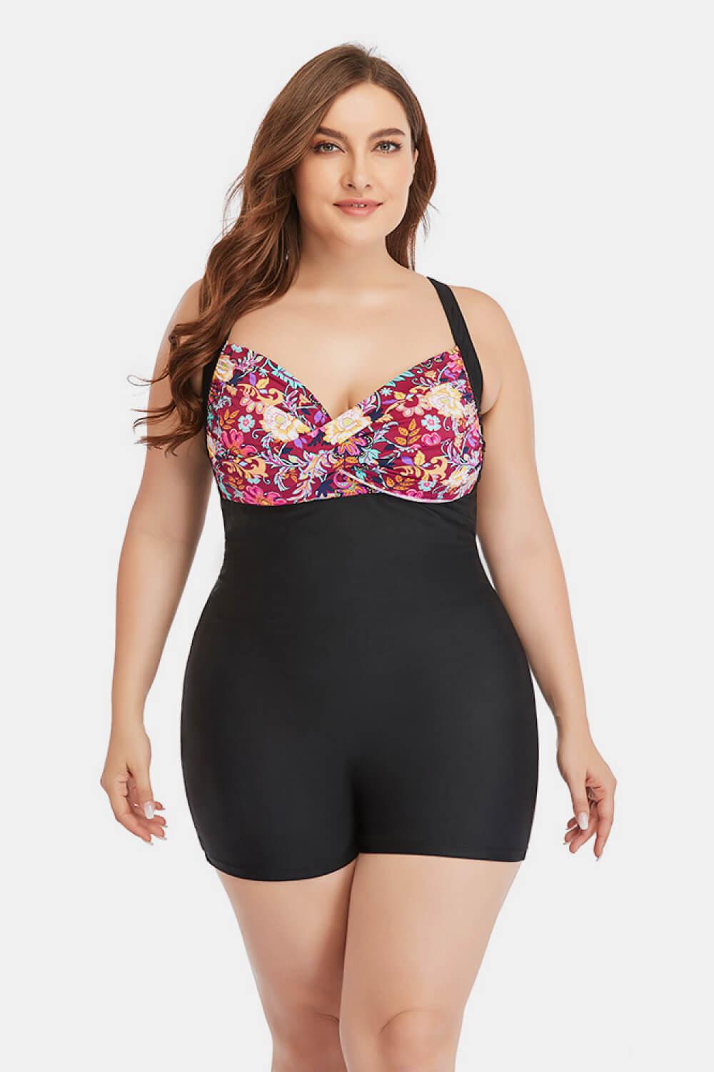Plus Size Two-Tone One-Piece Swimsuit BLUE ZONE PLANET