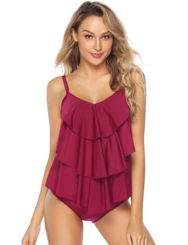 Plus Size Women's One-Piece Swimsuit-TOPS / DRESSES-[Adult]-[Female]-Wine Red-S-Blue Zone Planet