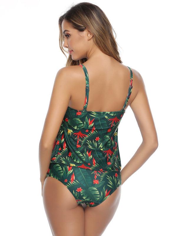 Plus Size Women's One-Piece Swimsuit-TOPS / DRESSES-[Adult]-[Female]-green leaf safflower-S-Blue Zone Planet