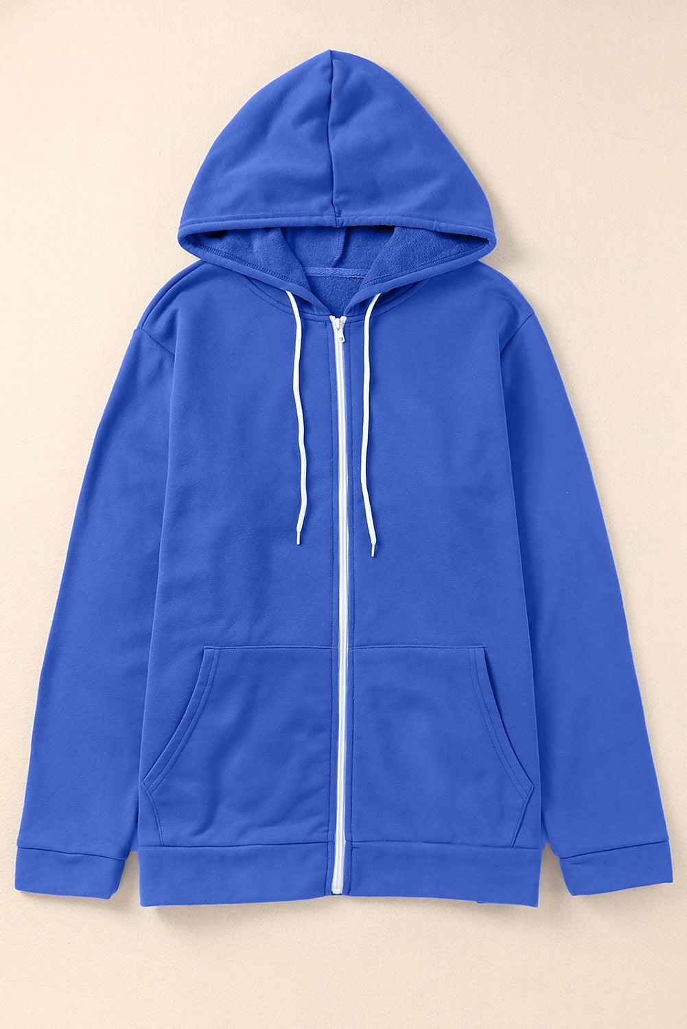 Plus Size Zip Up Hooded Jacket with Pocket BLUE ZONE PLANET