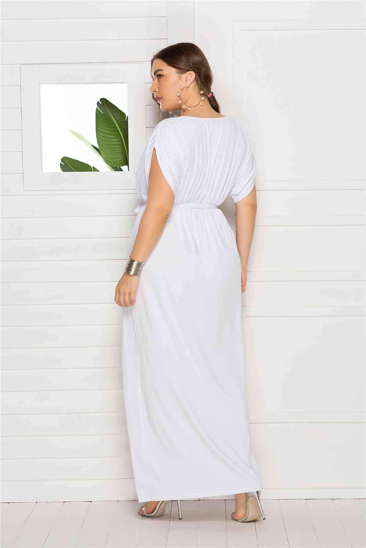 Plus Tie Waist Wrap Top Maxi Dress BLUE ZONE PLANET