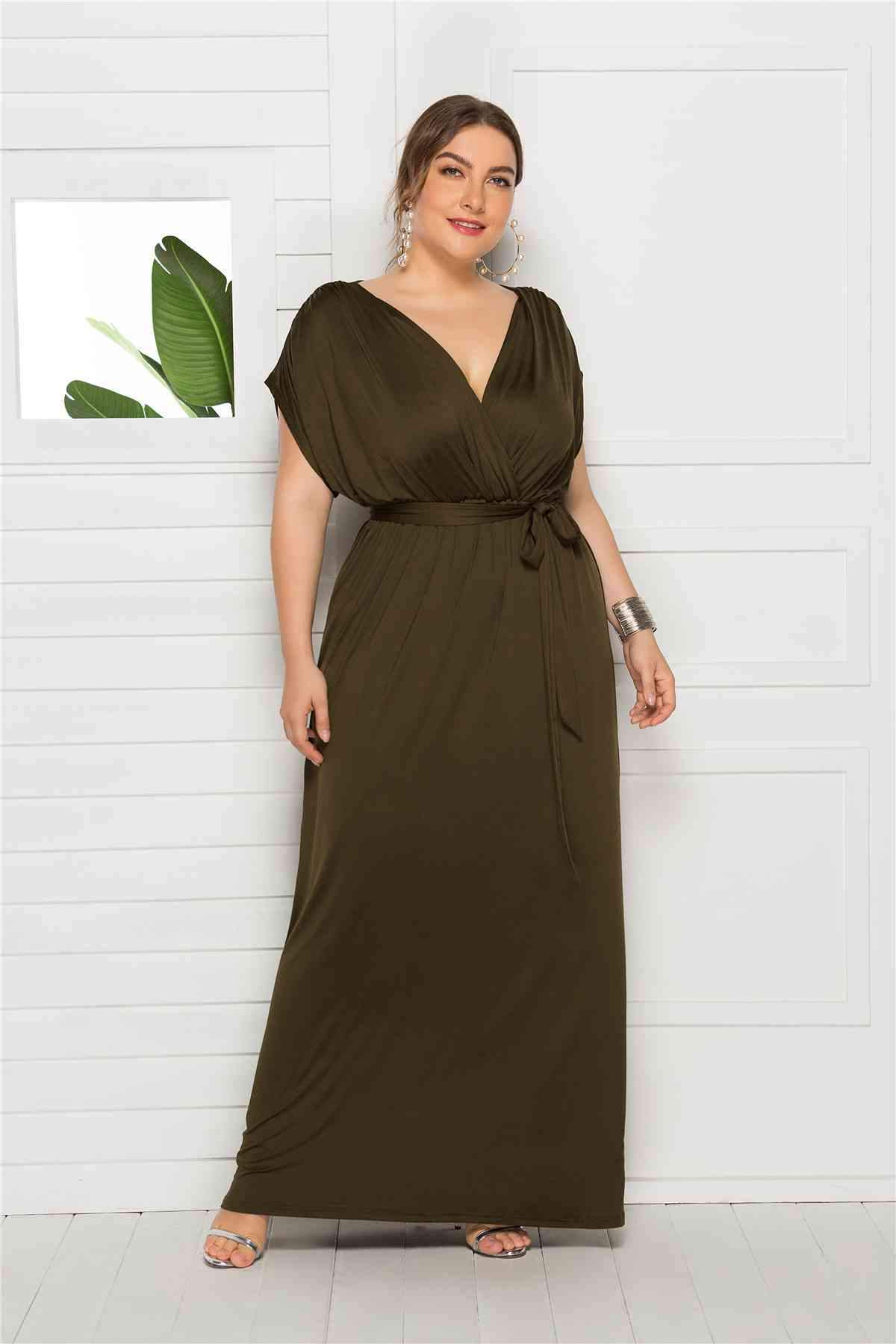 Plus Tie Waist Wrap Top Maxi Dress BLUE ZONE PLANET