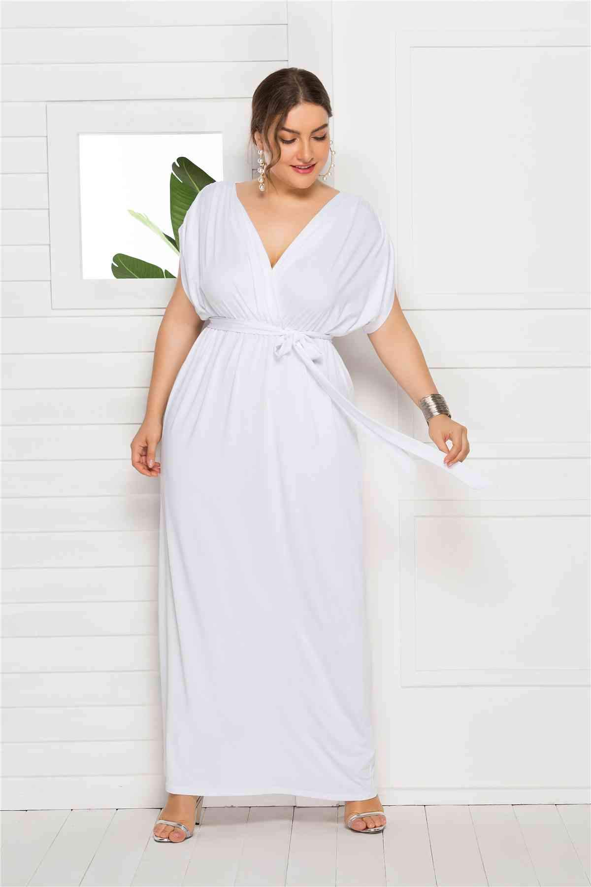 Plus Tie Waist Wrap Top Maxi Dress BLUE ZONE PLANET