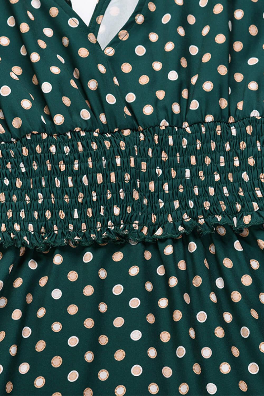 Polka Dot Tie-Shoulder Tiered Maxi Dress BLUE ZONE PLANET