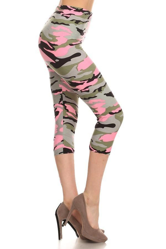 Print Cropped Leggings In A Fitted Style With A Banded High Waist Blue Zone Planet