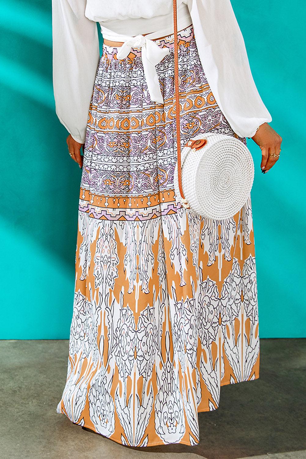 Printed A-Line Maxi Skirt-BOTTOMS SIZES SMALL MEDIUM LARGE-[Adult]-[Female]-Blue Zone Planet