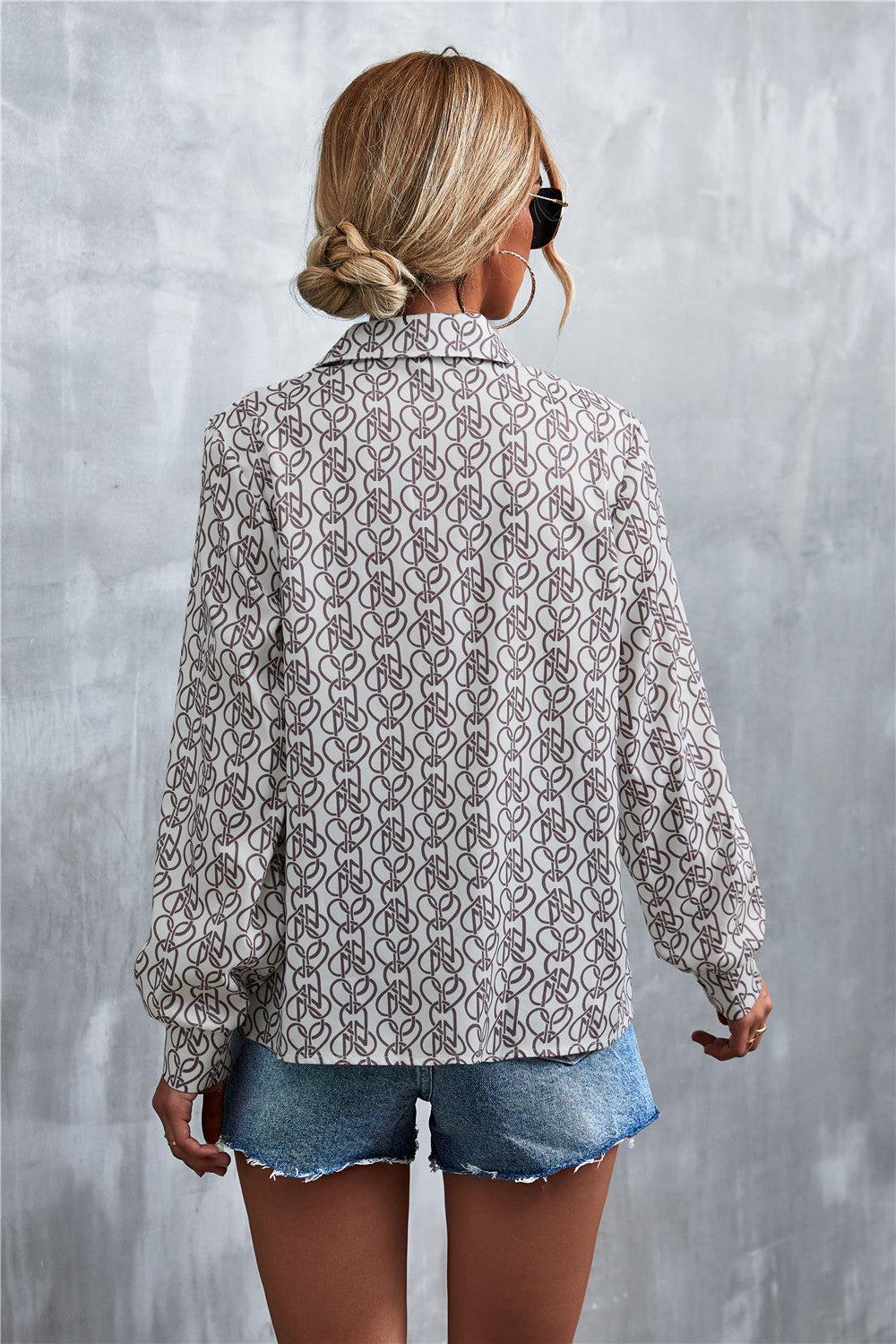 Printed Button Down Long Sleeve Shirt-TOPS / DRESSES-[Adult]-[Female]-2022 Online Blue Zone Planet