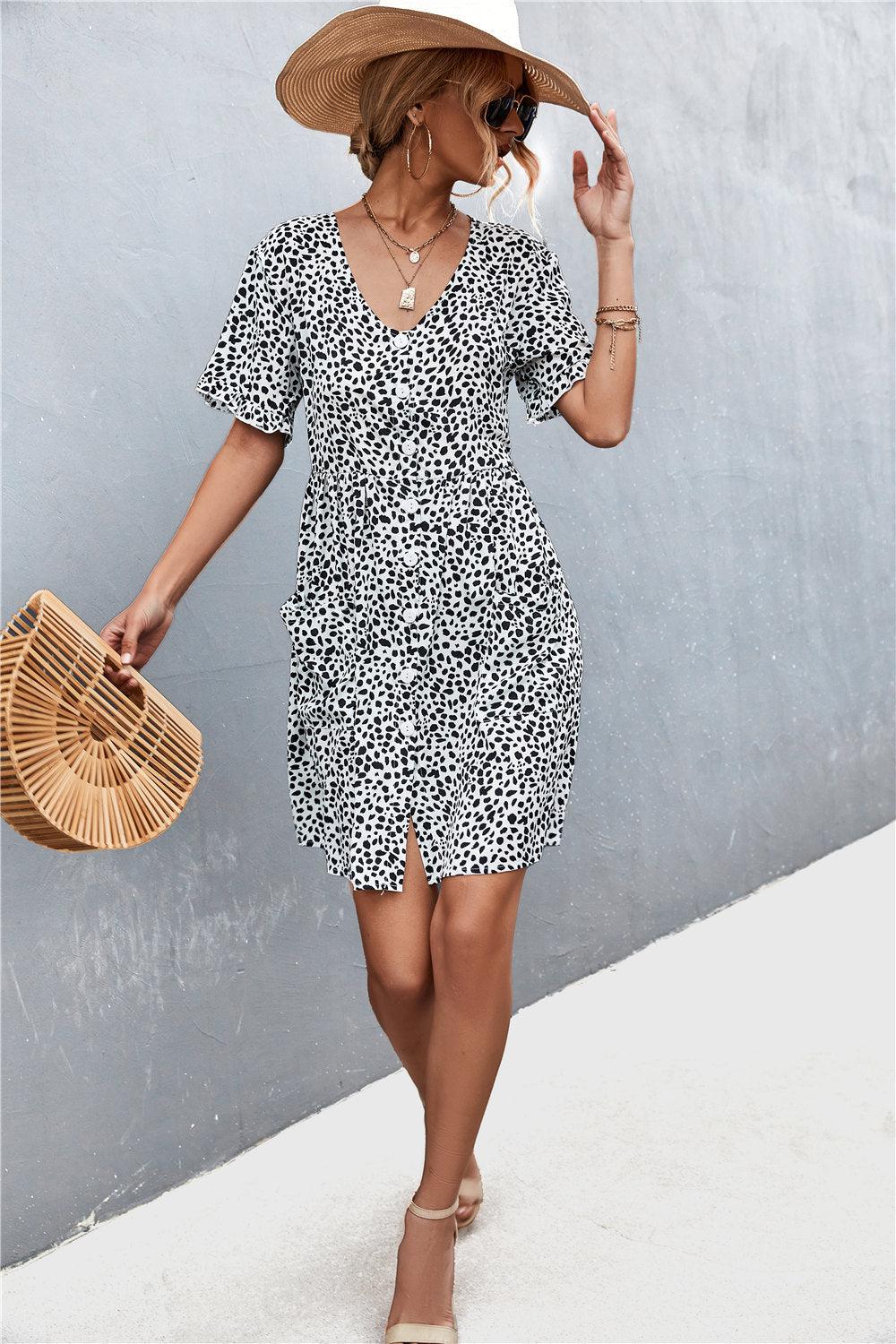 Printed Button down Pocketed Dress BLUE ZONE PLANET