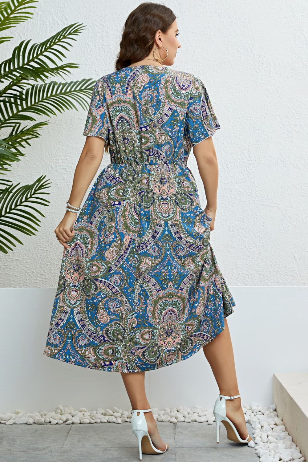 Printed Flutter Sleeve Midi Dress BLUE ZONE PLANET