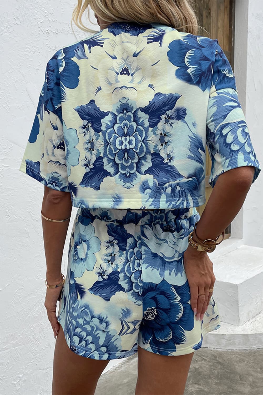 Printed Half Sleeve Top and Shorts Lounge Set BLUE ZONE PLANET