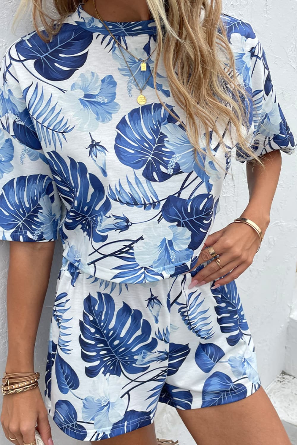 Printed Half Sleeve Top and Shorts Lounge Set BLUE ZONE PLANET