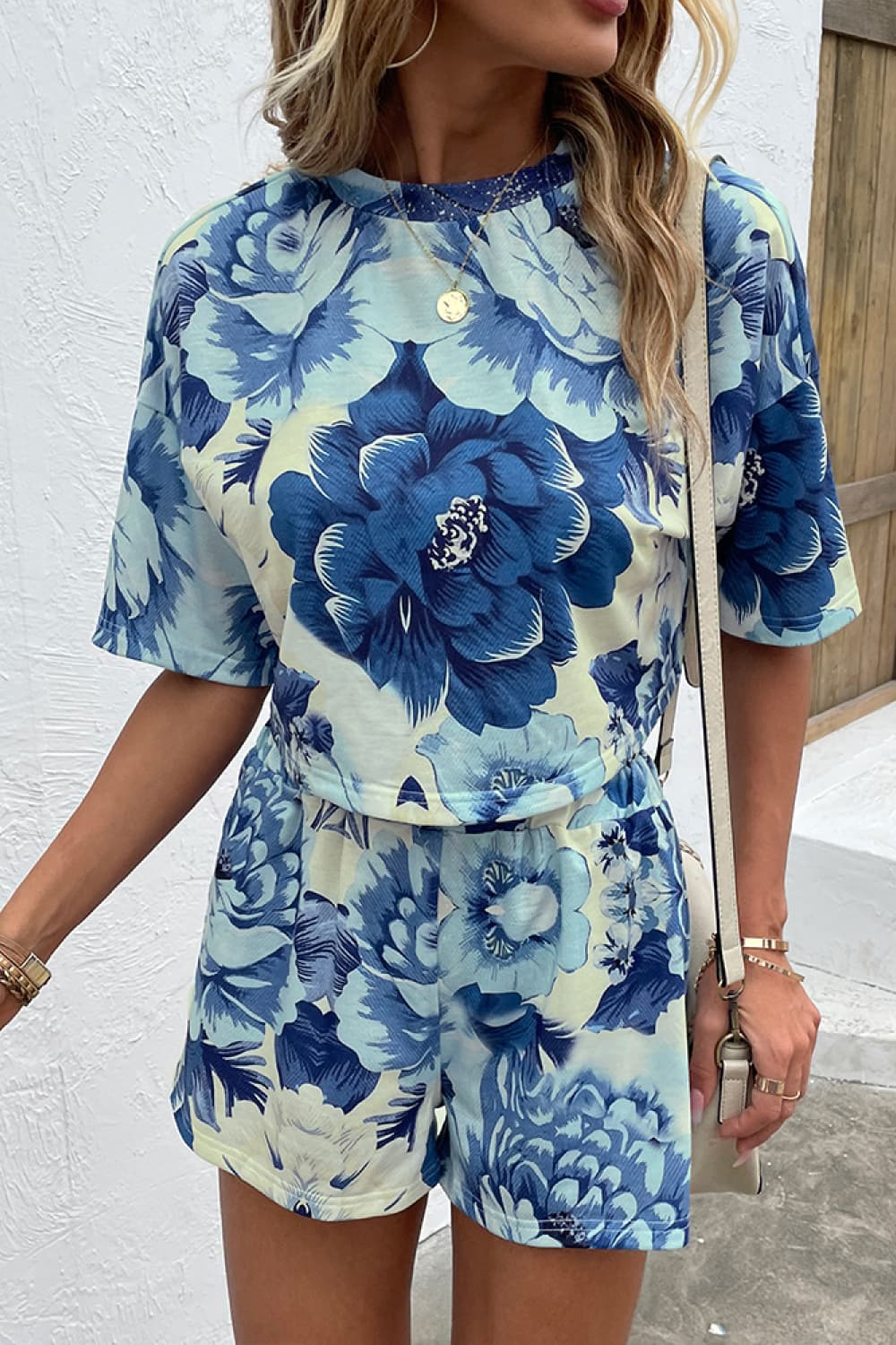 Printed Half Sleeve Top and Shorts Lounge Set BLUE ZONE PLANET