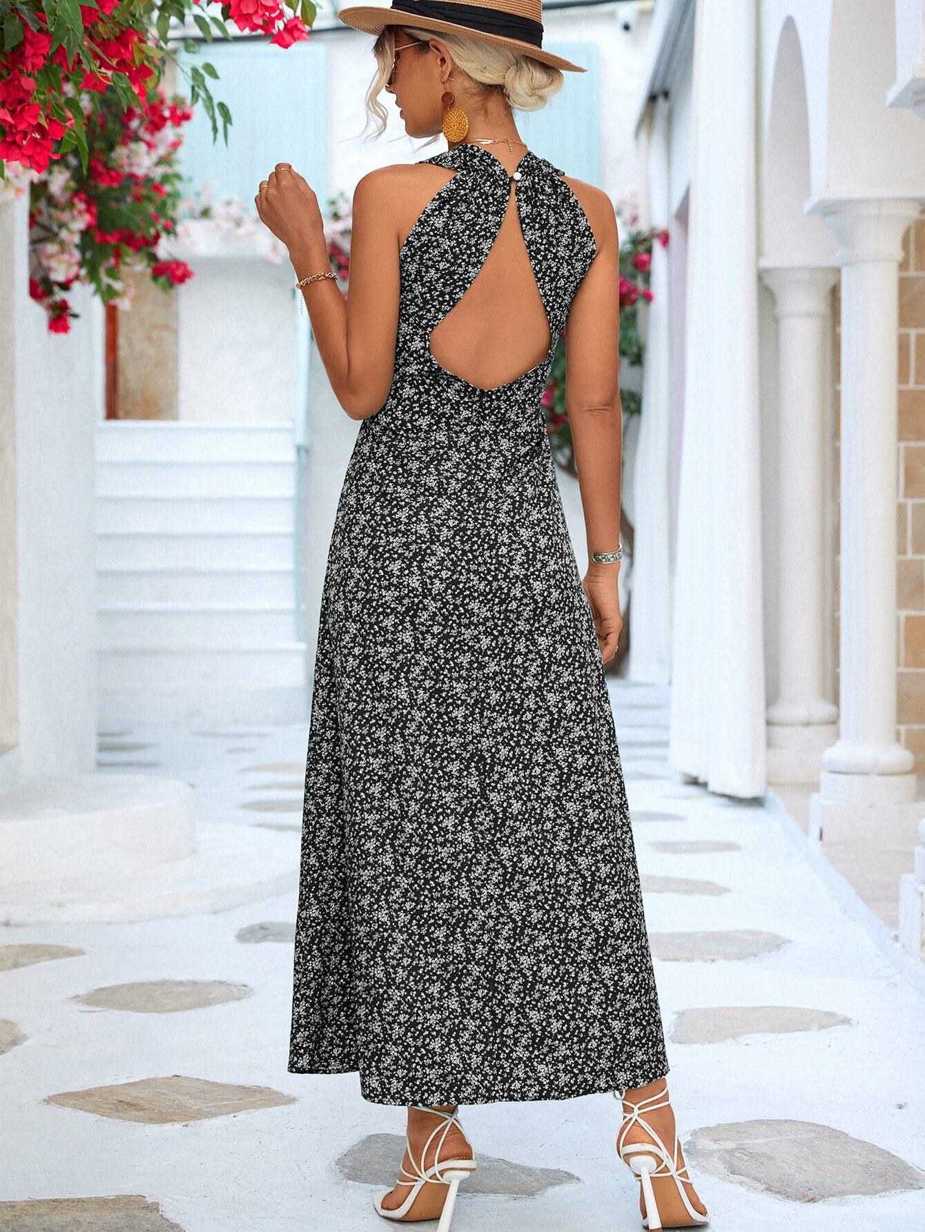 Printed Open Back Sleeveless Maxi Dress BLUE ZONE PLANET