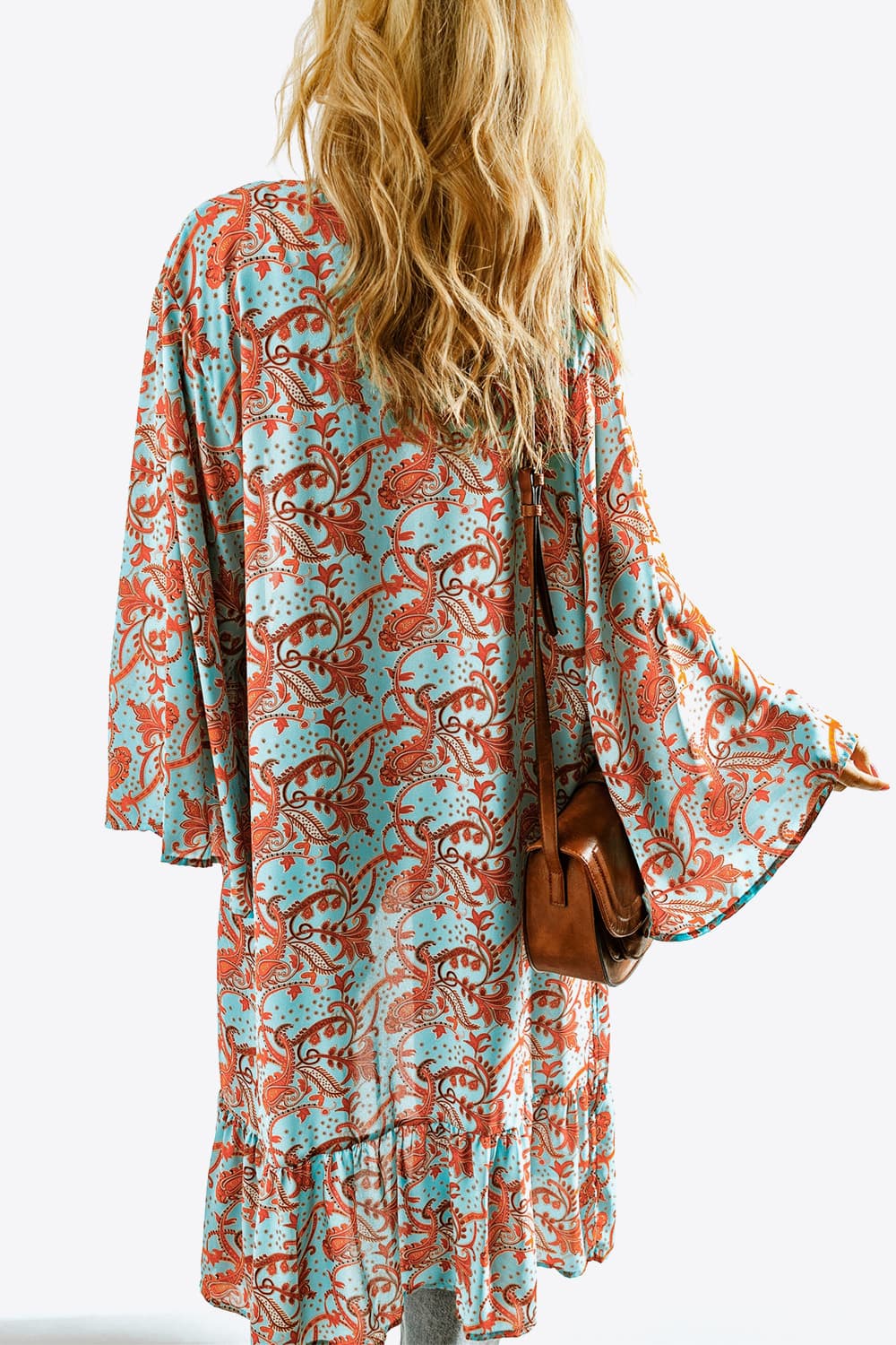 Printed Open Front Duster Cardigan BLUE ZONE PLANET