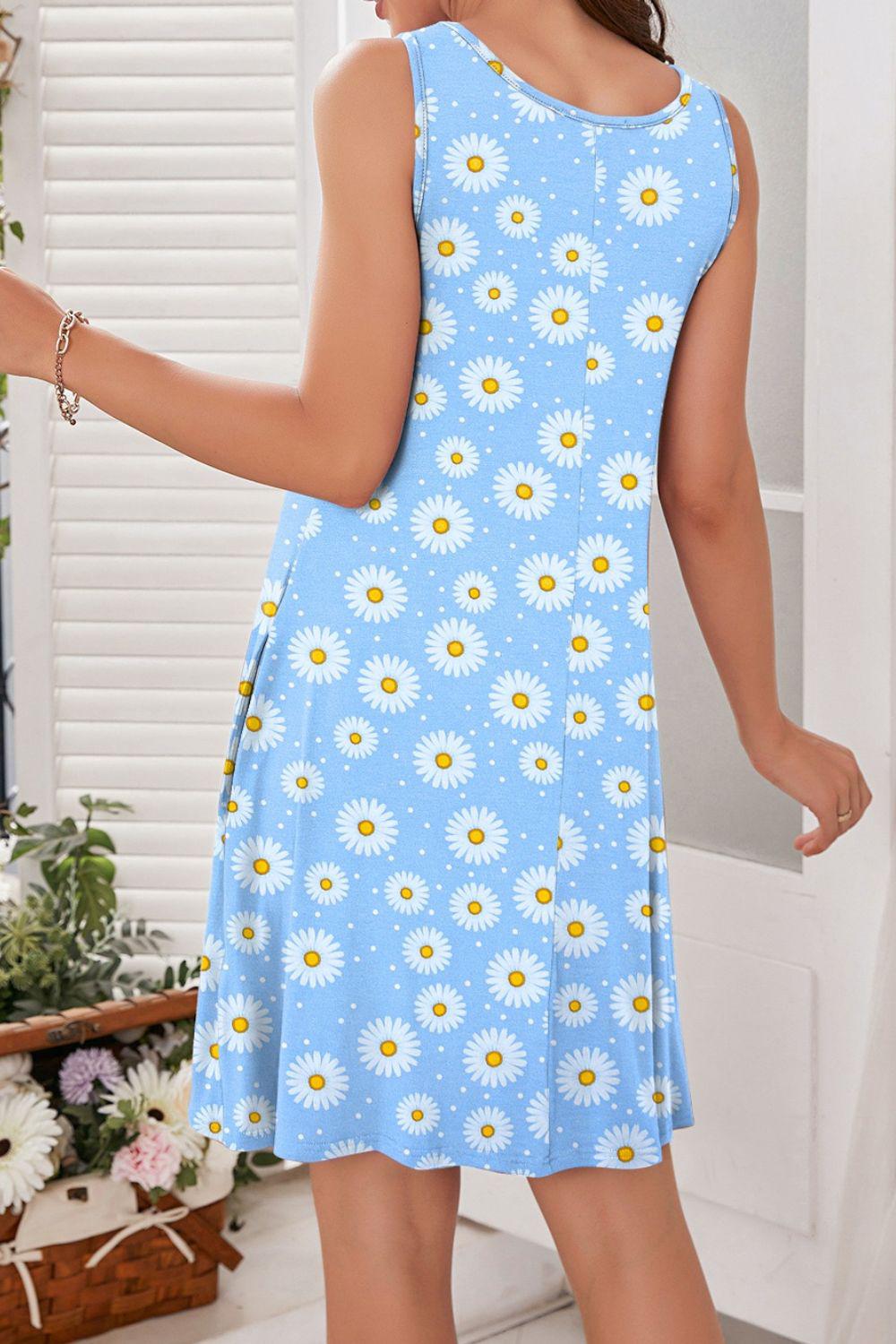 Printed Round Neck Sleeveless Dress BLUE ZONE PLANET
