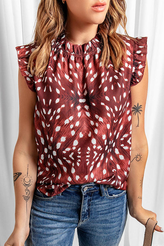 Printed Ruffle Shoulder Blouse BLUE ZONE PLANET