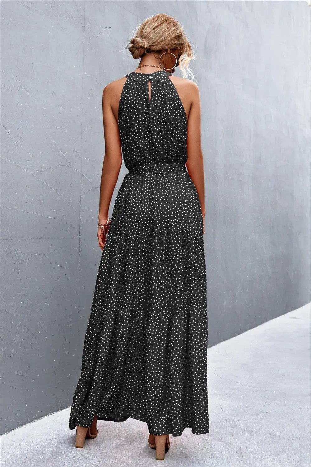 Printed Sleeveless Tie Waist Maxi Dress BLUE ZONE PLANET