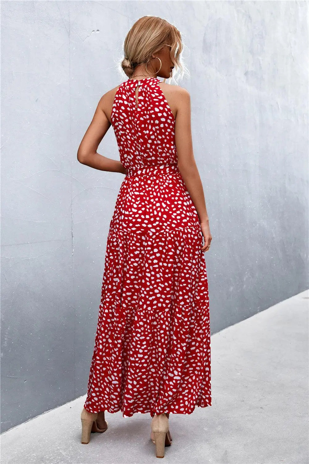 Printed Sleeveless Tie Waist Maxi Dress BLUE ZONE PLANET