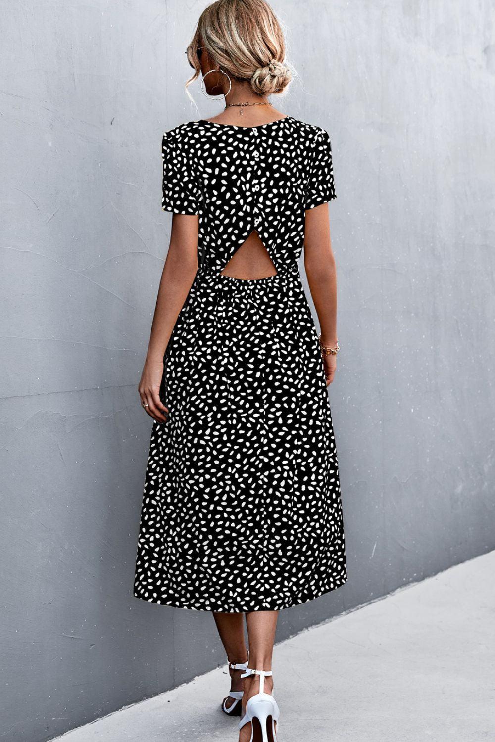 Printed Slit Cutout Midi Dress (Belt Not Included) BLUE ZONE PLANET