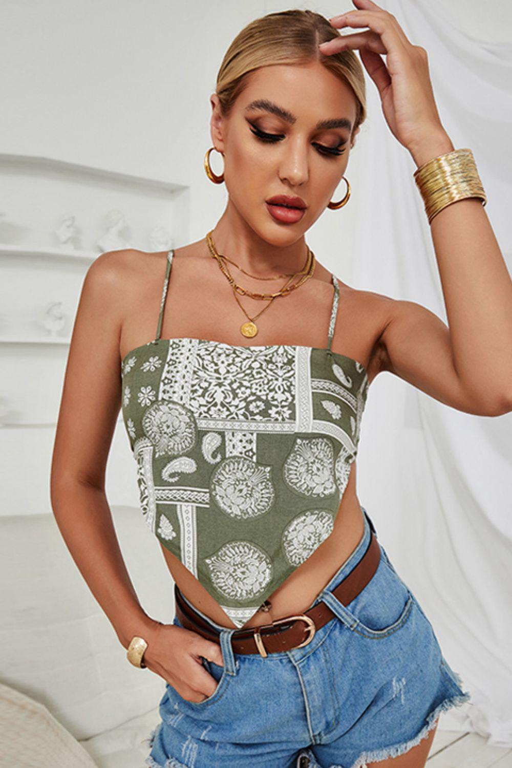 Printed Tie Back Pointed Hem Cami BLUE ZONE PLANET