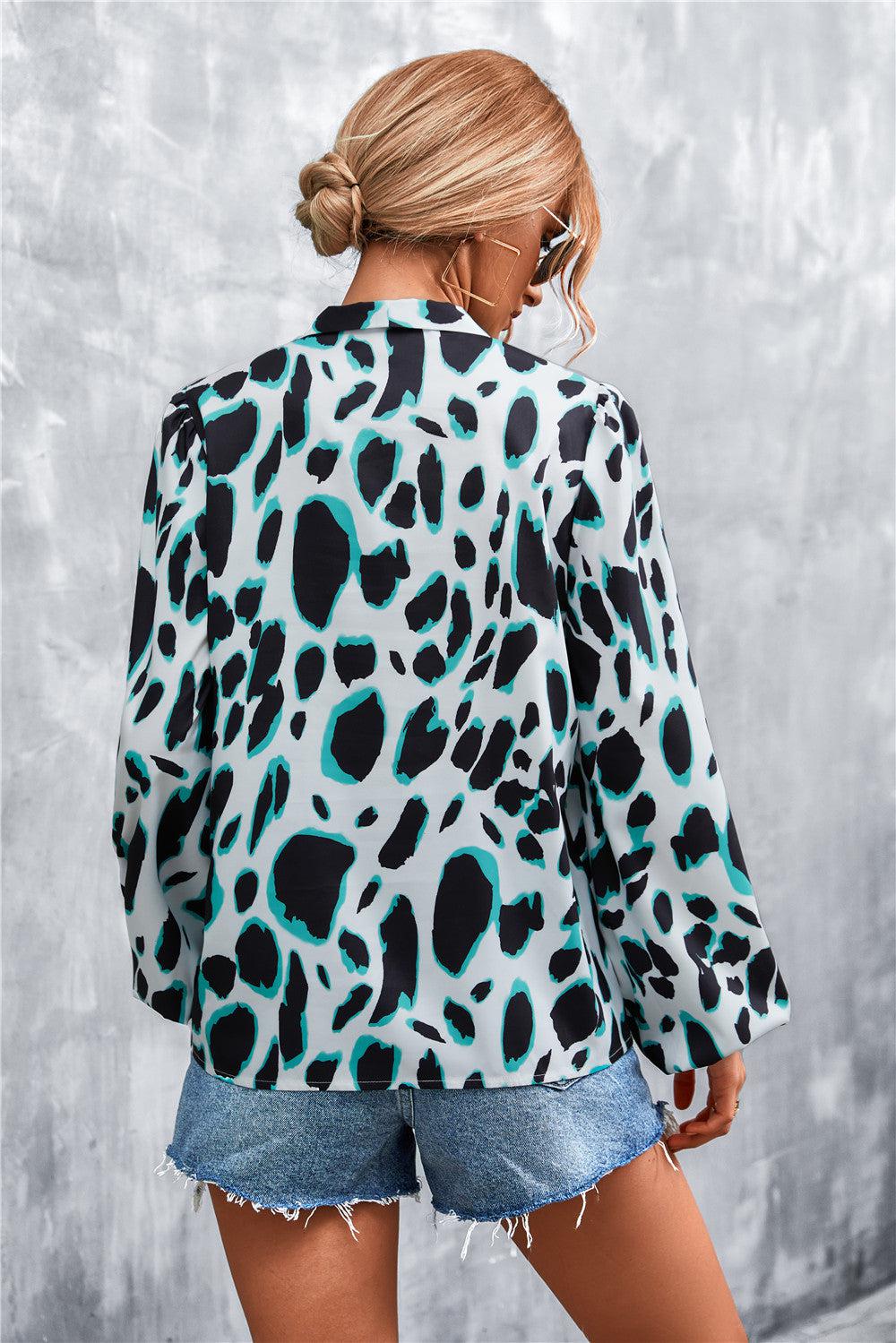 Printed Tie Neck Puff Sleeve Blouse-TOPS / DRESSES-[Adult]-[Female]-2022 Online Blue Zone Planet