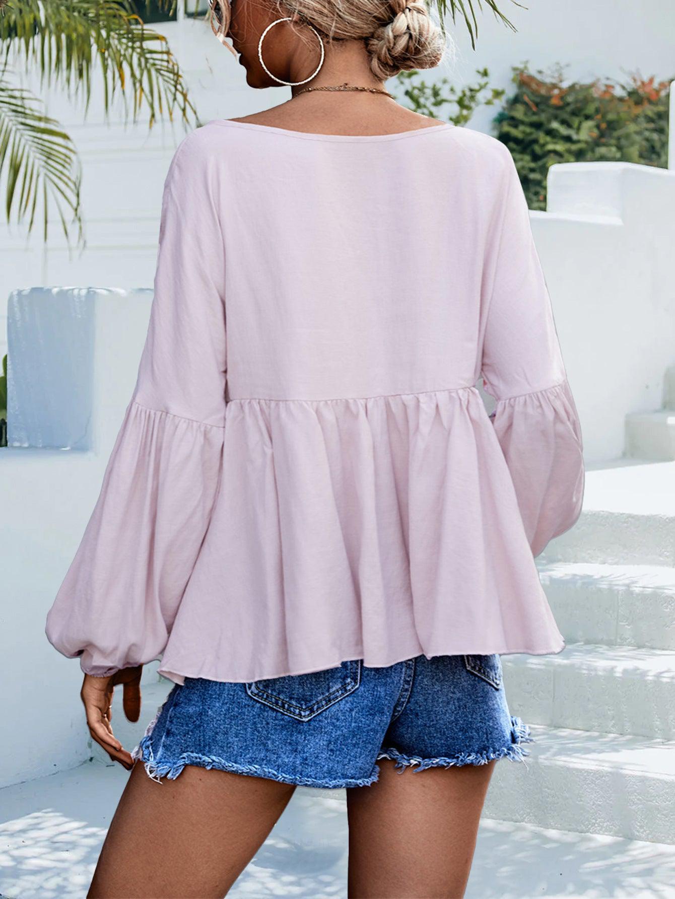 Puff Sleeve Babydoll Blouse BLUE ZONE PLANET