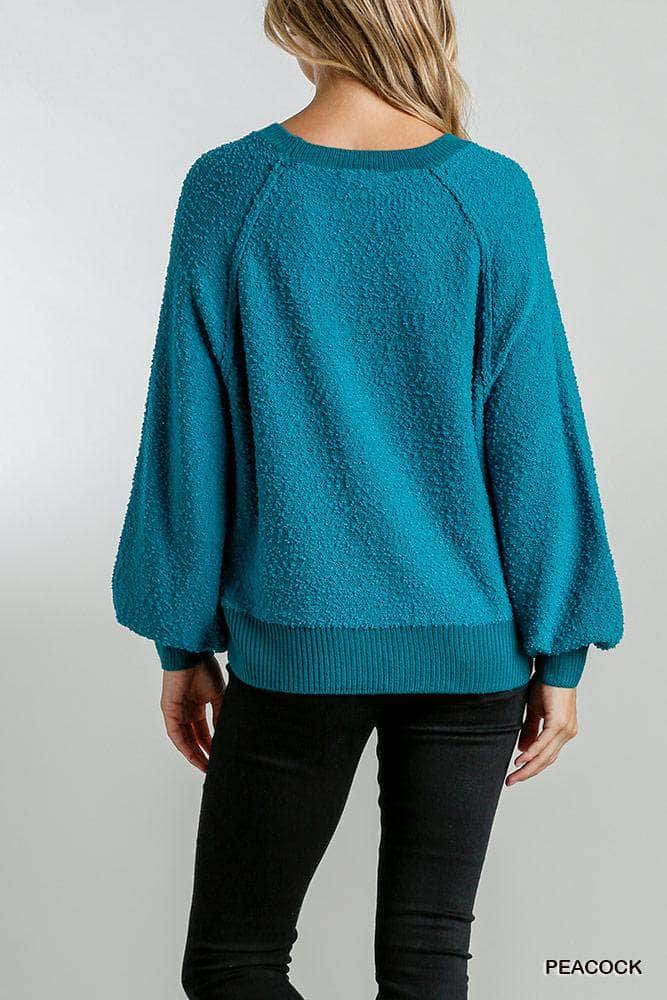 Puff Sleeve Boat Neck Sweater Blue Zone Planet