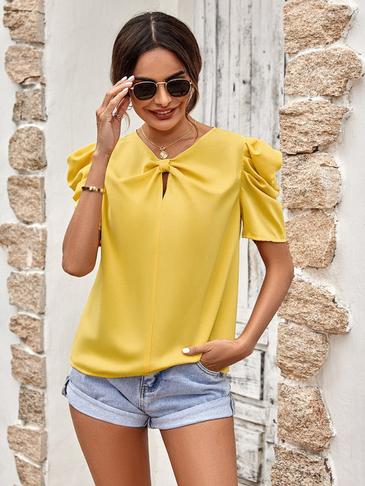Puff Sleeve Gathered Detail Blouse-TOPS / DRESSES-[Adult]-[Female]-Banana Yellow-S-2022 Online Blue Zone Planet