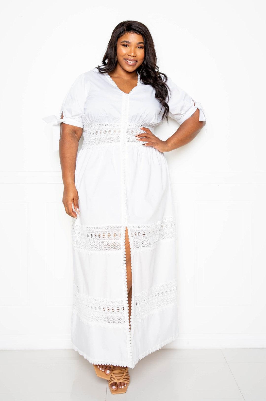 Puff Sleeve Maxi Dress With Lace Insert Blue Zone Planet
