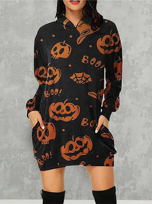 Pumpkin Boo Graphic Women's Halloween Knitted Long Sleeve Tops BLUE ZONE PLANET