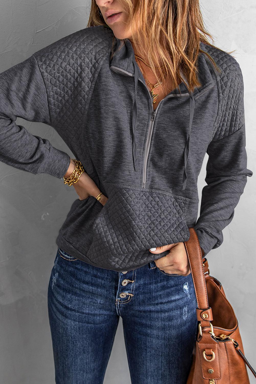 Quilted Half-Zip Sweatshirt with Pocket BLUE ZONE PLANET