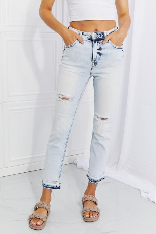 RISEN Full Size Camille Acid Wash Crop Straight Jeans BLUE ZONE PLANET