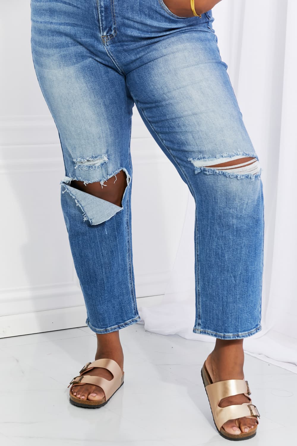 RISEN Full Size Emily High Rise Relaxed Jeans BLUE ZONE PLANET