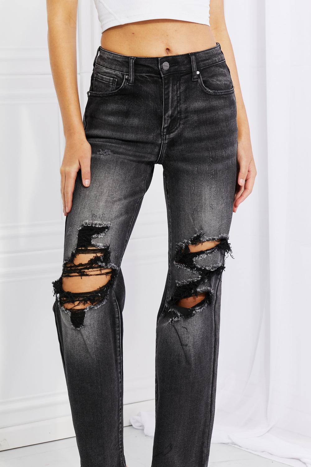 RISEN Full Size Lois Distressed Loose Fit Jeans BLUE ZONE PLANET