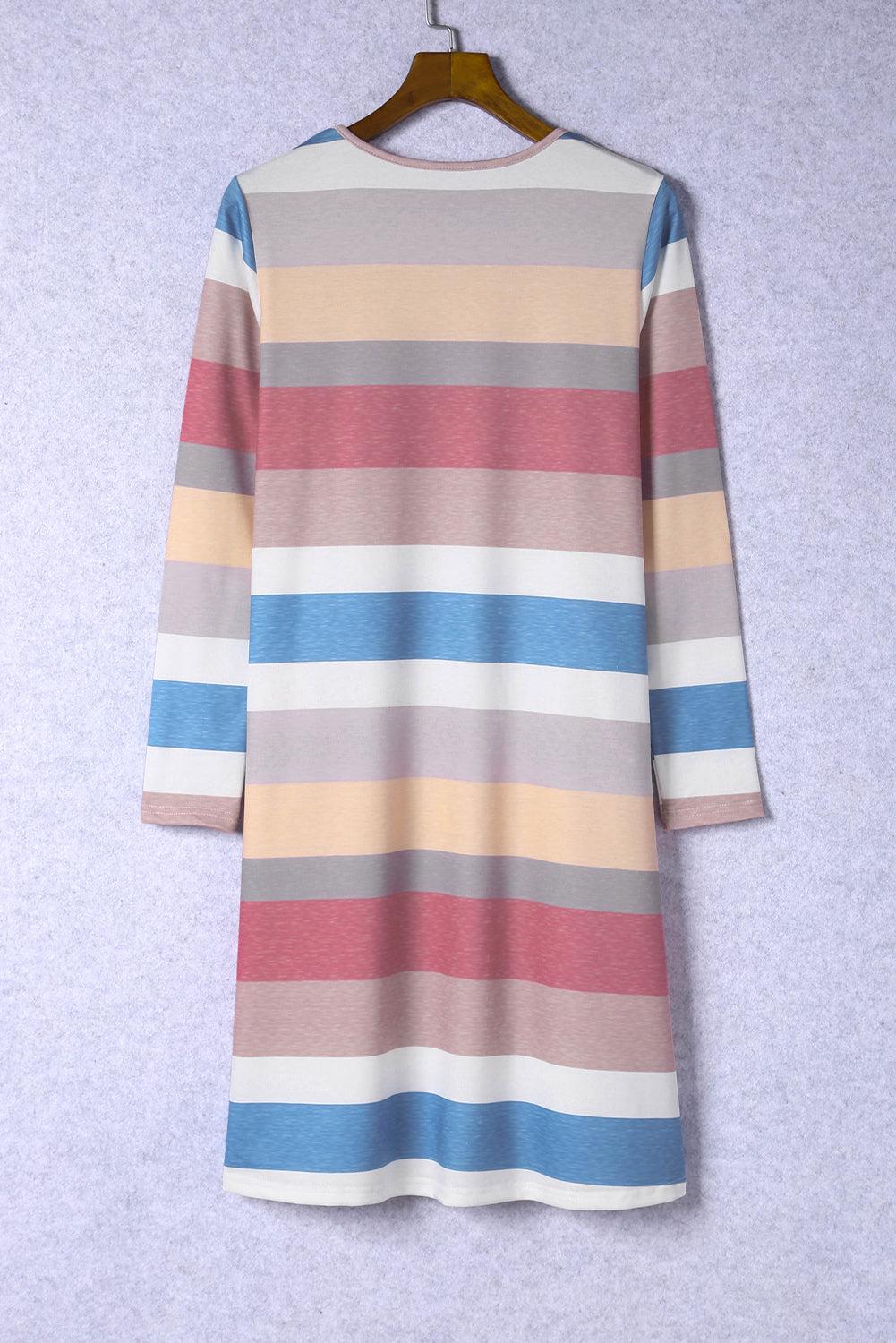 Rainbow Stripe Long Sleeve Dress-TOPS / DRESSES-[Adult]-[Female]-2022 Online Blue Zone Planet