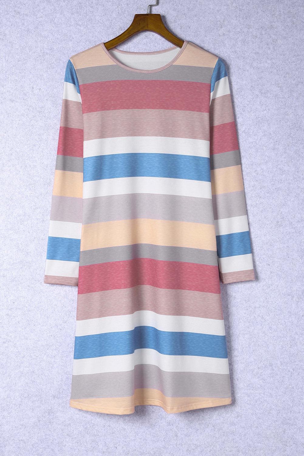 Rainbow Stripe Long Sleeve Dress-TOPS / DRESSES-[Adult]-[Female]-Multi-S-2022 Online Blue Zone Planet