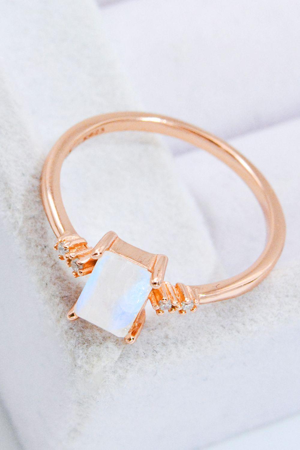 Rectangle Natural Moonstone Ring BLUE ZONE PLANET