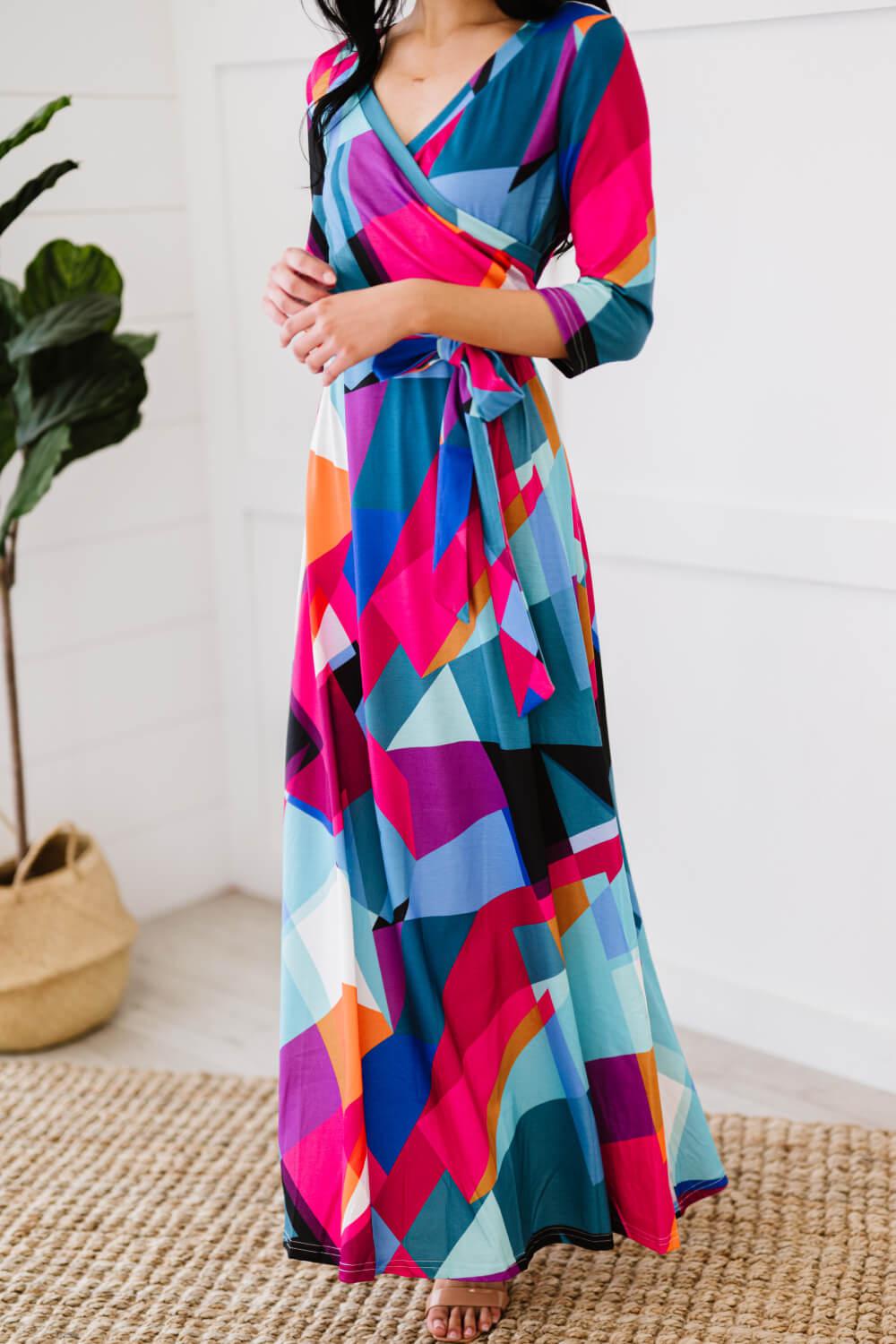 Retro Shapeshifter Geometric Maxi Dress BLUE ZONE PLANET