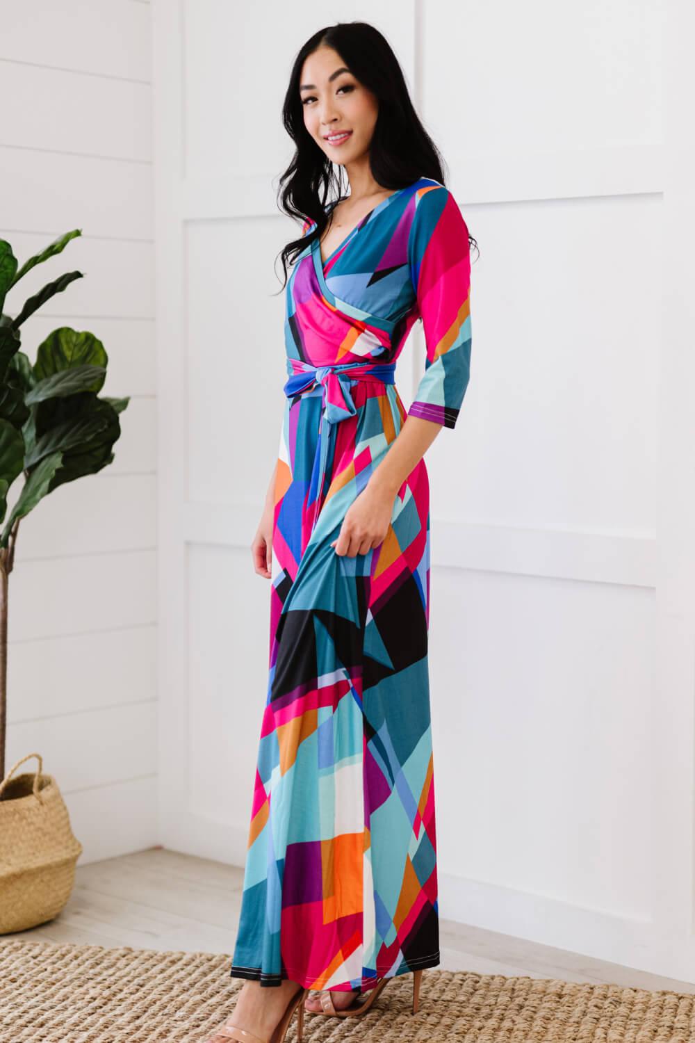 Retro Shapeshifter Geometric Maxi Dress BLUE ZONE PLANET