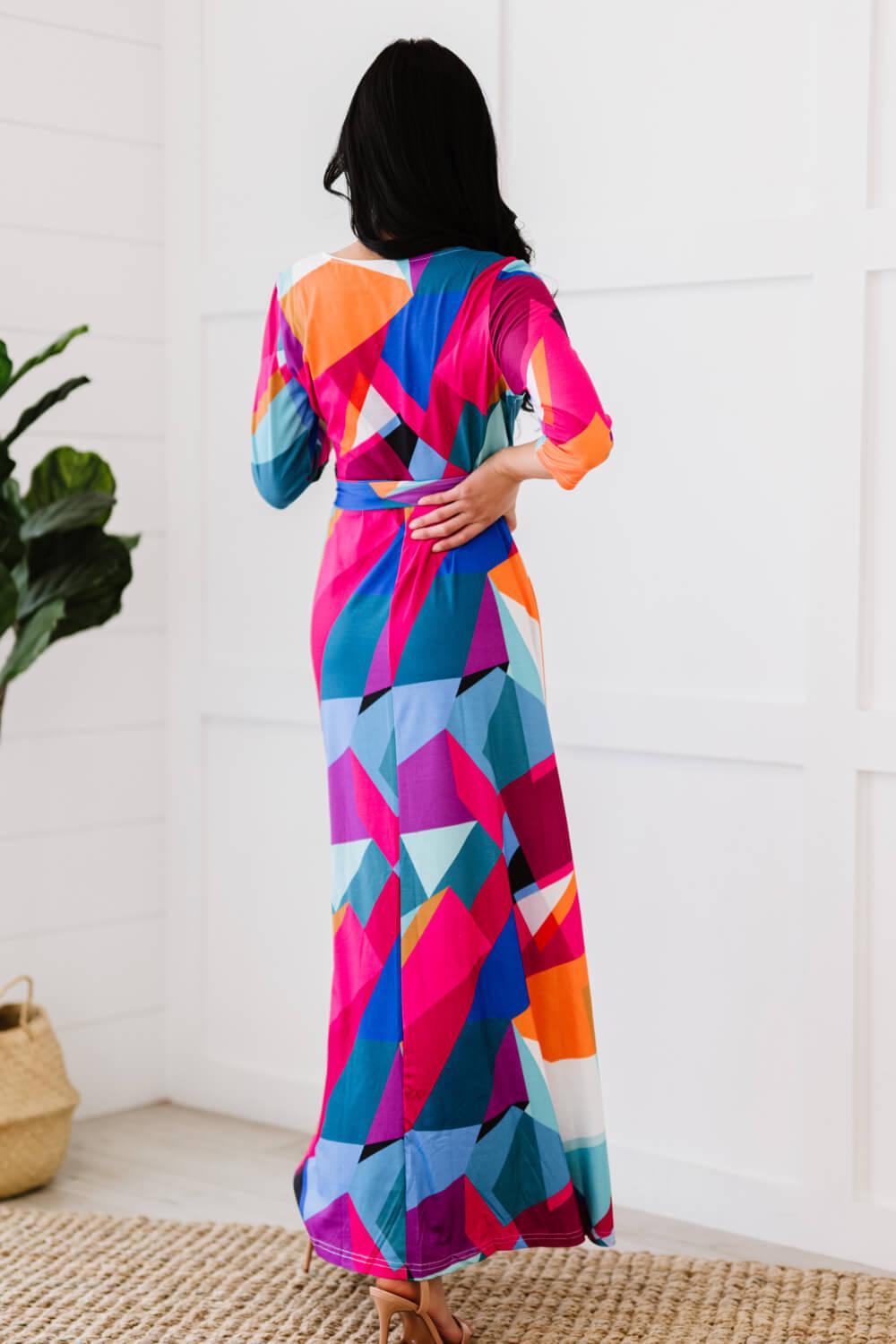 Retro Shapeshifter Geometric Maxi Dress BLUE ZONE PLANET