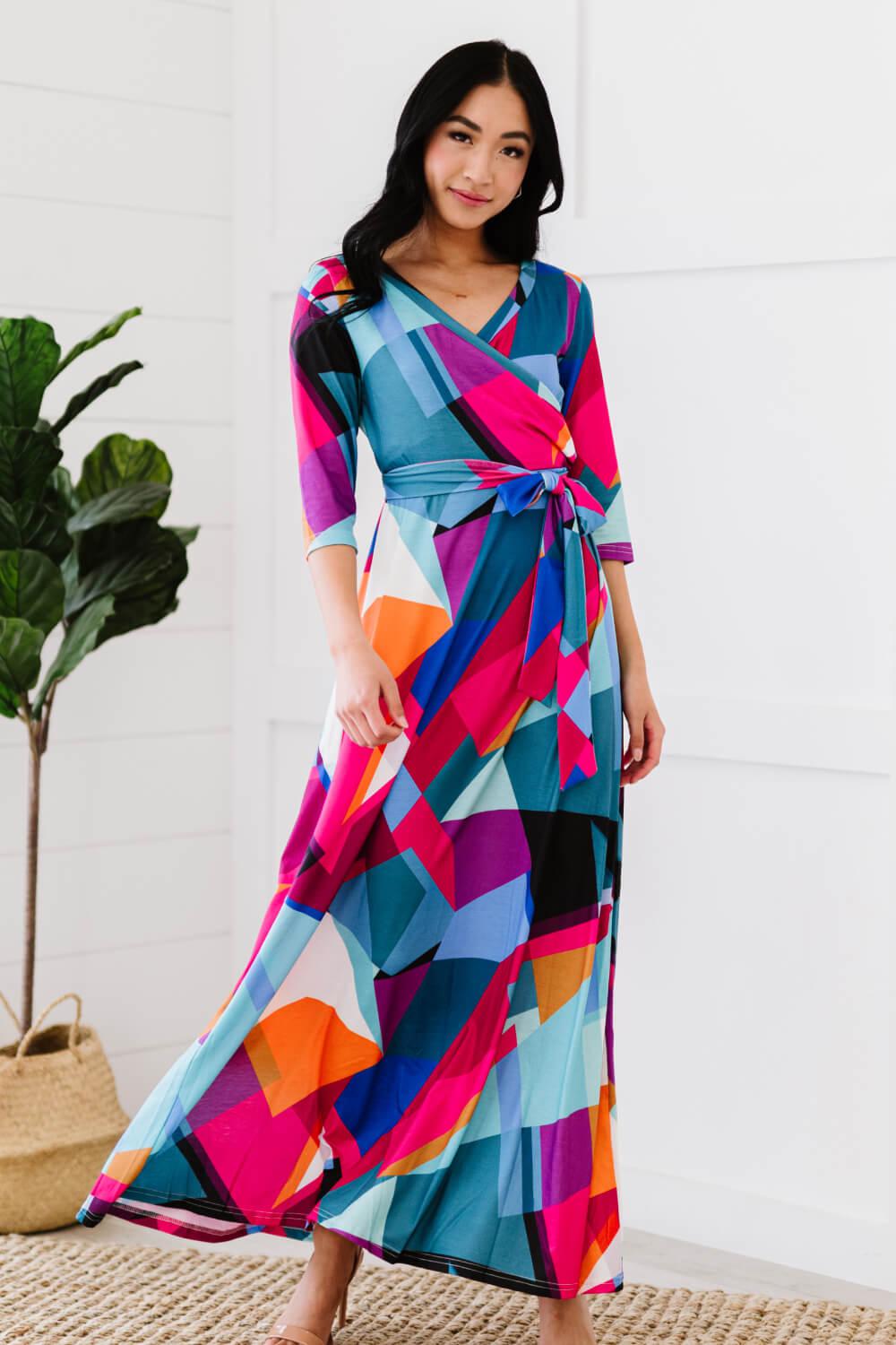 Retro Shapeshifter Geometric Maxi Dress BLUE ZONE PLANET