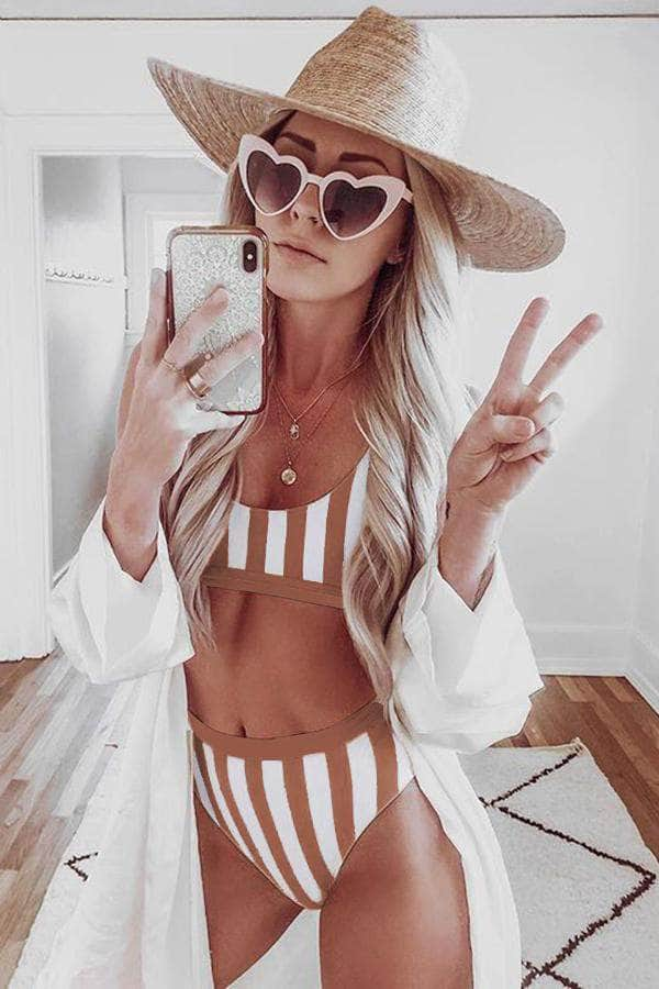 Retro Striped Tank High Waist Bikini BLUE ZONE PLANET